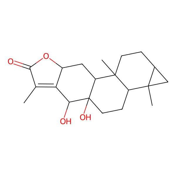 2D Structure of (1S,2R,5R,7S,8S,11S,12R,17R)-11,12-dihydroxy-2,7,14-trimethyl-16-oxapentacyclo[9.7.0.02,8.05,7.013,17]octadec-13-en-15-one