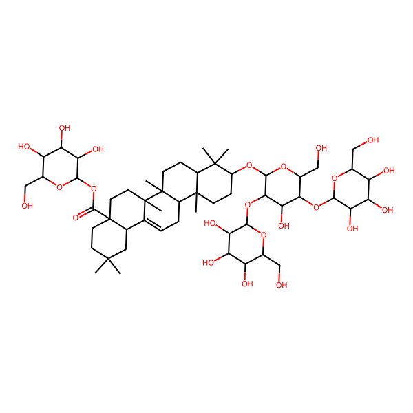 2D Structure of [3,4,5-Trihydroxy-6-(hydroxymethyl)oxan-2-yl] 10-[4-hydroxy-6-(hydroxymethyl)-3,5-bis[[3,4,5-trihydroxy-6-(hydroxymethyl)oxan-2-yl]oxy]oxan-2-yl]oxy-2,2,6a,6b,9,9,12a-heptamethyl-1,3,4,5,6,6a,7,8,8a,10,11,12,13,14b-tetradecahydropicene-4a-carboxylate