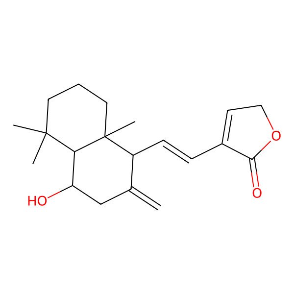 2D Structure of 4-[2-(4-hydroxy-5,5,8a-trimethyl-2-methylidene-3,4,4a,6,7,8-hexahydro-1H-naphthalen-1-yl)ethenyl]-2H-furan-5-one