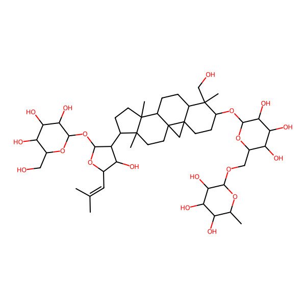 2D Structure of 2-Methyl-6-[[3,4,5-trihydroxy-6-[[7-(hydroxymethyl)-15-[4-hydroxy-5-(2-methylprop-1-enyl)-2-[3,4,5-trihydroxy-6-(hydroxymethyl)oxan-2-yl]oxyoxolan-3-yl]-7,12,16-trimethyl-6-pentacyclo[9.7.0.01,3.03,8.012,16]octadecanyl]oxy]oxan-2-yl]methoxy]oxane-3,4,5-triol