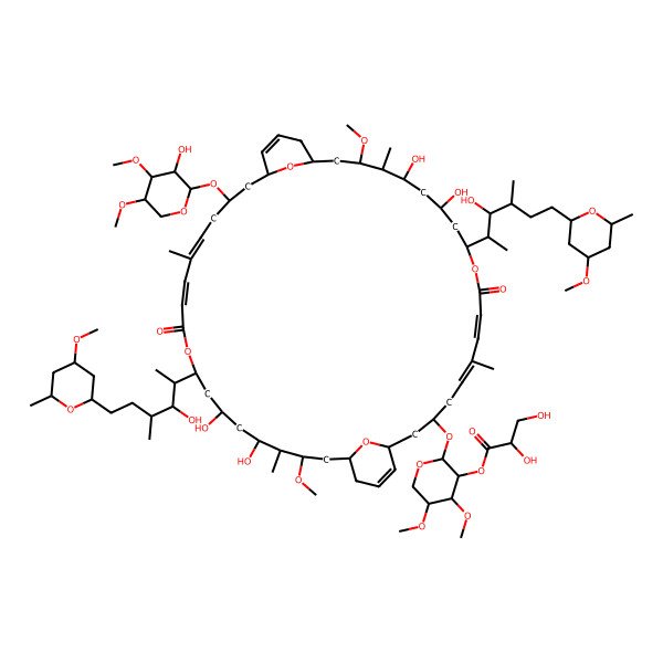2D Structure of [4,5-Dimethoxy-2-[[13,15,35,37-tetrahydroxy-25-(3-hydroxy-4,5-dimethoxyoxan-2-yl)oxy-11,33-bis[3-hydroxy-6-(4-methoxy-6-methyloxan-2-yl)-4-methylhexan-2-yl]-17,39-dimethoxy-6,16,28,38-tetramethyl-9,31-dioxo-10,32,45,46-tetraoxatricyclo[39.3.1.119,23]hexatetraconta-5,7,21,27,29,43-hexaen-3-yl]oxy]oxan-3-yl] 2,3-dihydroxypropanoate