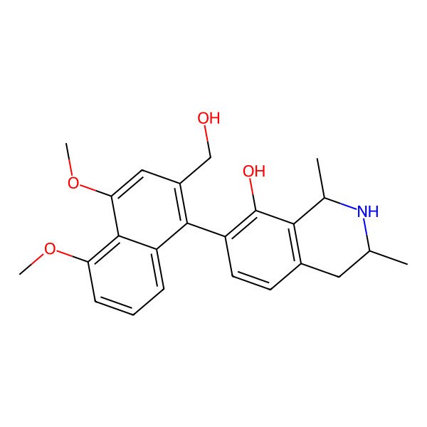 2D Structure of (1S,3S)-7-[2-(hydroxymethyl)-4,5-dimethoxynaphthalen-1-yl]-1,3-dimethyl-1,2,3,4-tetrahydroisoquinolin-8-ol