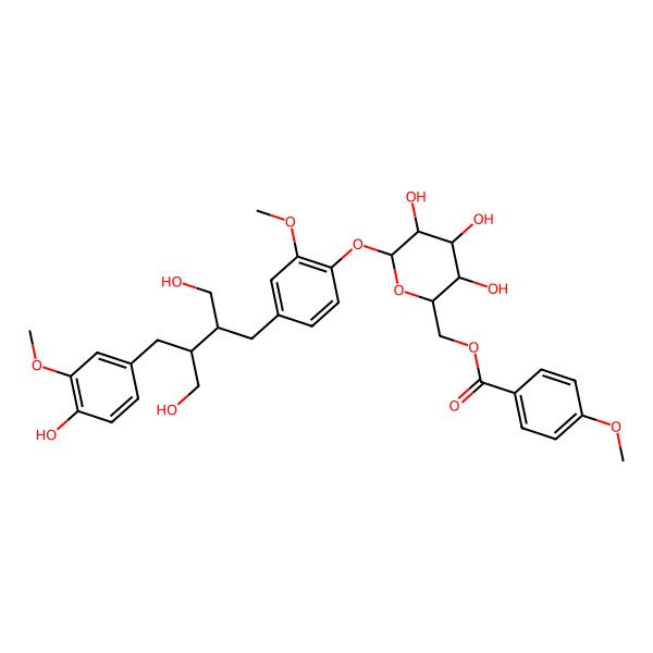 2D Structure of [3,4,5-Trihydroxy-6-[4-[4-hydroxy-3-[(4-hydroxy-3-methoxyphenyl)methyl]-2-(hydroxymethyl)butyl]-2-methoxyphenoxy]oxan-2-yl]methyl 4-methoxybenzoate