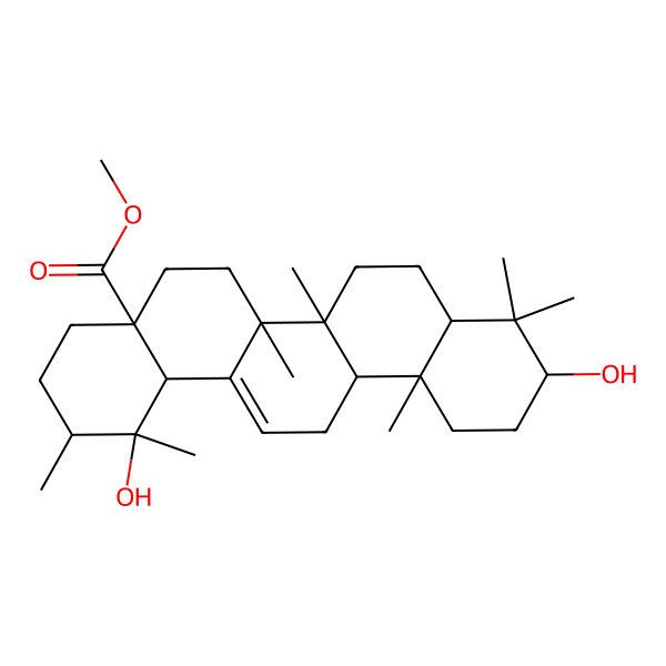 2D Structure of methyl (1R,2R,4aS,6aR,6aS,6bR,8aR,10S,12aR,14bS)-1,10-dihydroxy-1,2,6a,6b,9,9,12a-heptamethyl-2,3,4,5,6,6a,7,8,8a,10,11,12,13,14b-tetradecahydropicene-4a-carboxylate