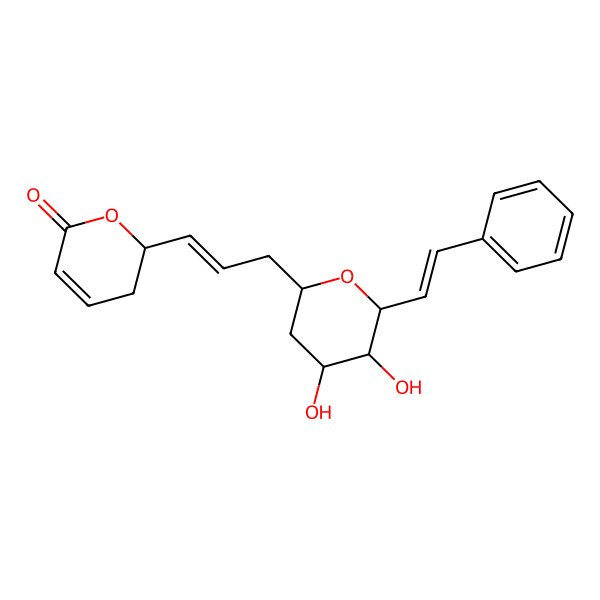 2D Structure of (2R)-2-[(E)-3-[(2S,4R,5R,6S)-4,5-dihydroxy-6-[(E)-2-phenylethenyl]oxan-2-yl]prop-1-enyl]-2,3-dihydropyran-6-one