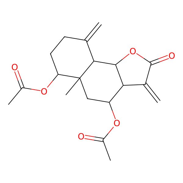 2D Structure of [(3aR,4S,5aR,6R,9aR,9bR)-4-acetyloxy-5a-methyl-3,9-dimethylidene-2-oxo-3a,4,5,6,7,8,9a,9b-octahydrobenzo[g][1]benzofuran-6-yl] acetate