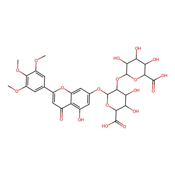 2D Structure of (2S,3S,4S,5R,6R)-6-[(2S,3R,4S,5S,6S)-6-carboxy-4,5-dihydroxy-2-[5-hydroxy-4-oxo-2-(3,4,5-trimethoxyphenyl)chromen-7-yl]oxyoxan-3-yl]oxy-3,4,5-trihydroxyoxane-2-carboxylic acid