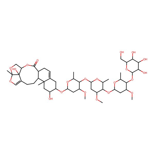 2D Structure of 7,22-Dihydroxy-8-[4-methoxy-5-[4-methoxy-5-[4-methoxy-6-methyl-5-[3,4,5-trihydroxy-6-(hydroxymethyl)oxan-2-yl]oxyoxan-2-yl]oxy-6-methyloxan-2-yl]oxy-6-methyloxan-2-yl]oxy-5,19-dimethyl-15,18,20-trioxapentacyclo[14.5.1.04,13.05,10.019,22]docosa-1(21),10-dien-14-one