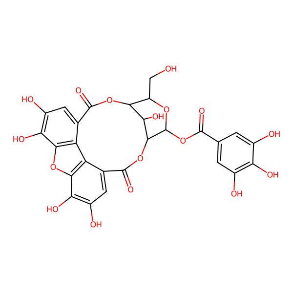 2D Structure of [(1S,18R,19S,21R,22S)-6,7,12,13,22-pentahydroxy-21-(hydroxymethyl)-3,16-dioxo-2,17,20,23-tetraoxapentacyclo[16.3.1.18,11.04,9.010,15]tricosa-4,6,8,10,12,14-hexaen-19-yl] 3,4,5-trihydroxybenzoate