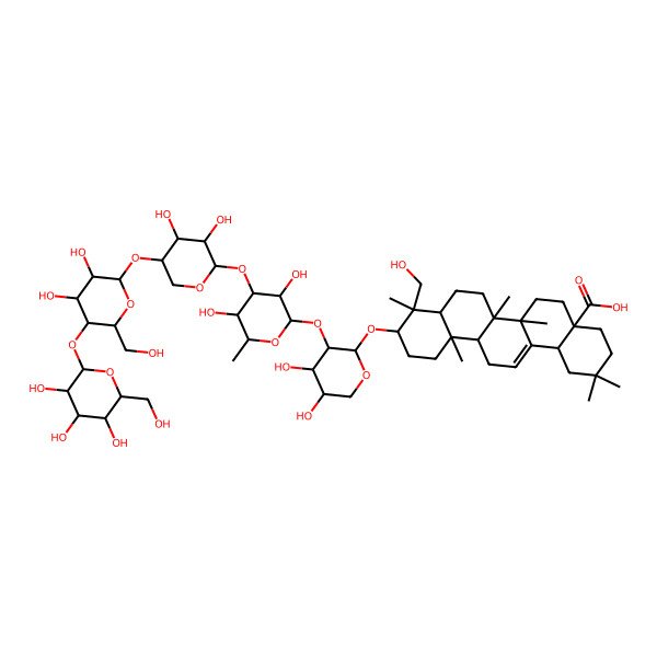 2D Structure of (4aS,6aR,6aS,6bR,8aR,9R,10S,12aR,14bR)-10-[(2S,3R,4S,5S)-3-[(2S,3R,4R,5S,6S)-4-[(2S,3R,4S,5R)-5-[(2R,3R,4R,5S,6R)-3,4-dihydroxy-6-(hydroxymethyl)-5-[(2S,3R,4S,5S,6R)-3,4,5-trihydroxy-6-(hydroxymethyl)oxan-2-yl]oxyoxan-2-yl]oxy-3,4-dihydroxyoxan-2-yl]oxy-3,5-dihydroxy-6-methyloxan-2-yl]oxy-4,5-dihydroxyoxan-2-yl]oxy-9-(hydroxymethyl)-2,2,6a,6b,9,12a-hexamethyl-1,3,4,5,6,6a,7,8,8a,10,11,12,13,14b-tetradecahydropicene-4a-carboxylic acid