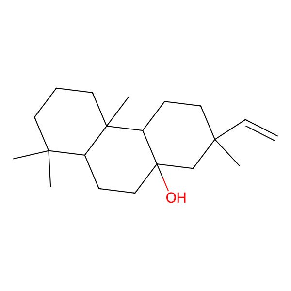 2D Structure of (4aS,4bR,7R,8aR,10aS)-7-ethenyl-1,1,4a,7-tetramethyl-2,3,4,4b,5,6,8,9,10,10a-decahydrophenanthren-8a-ol