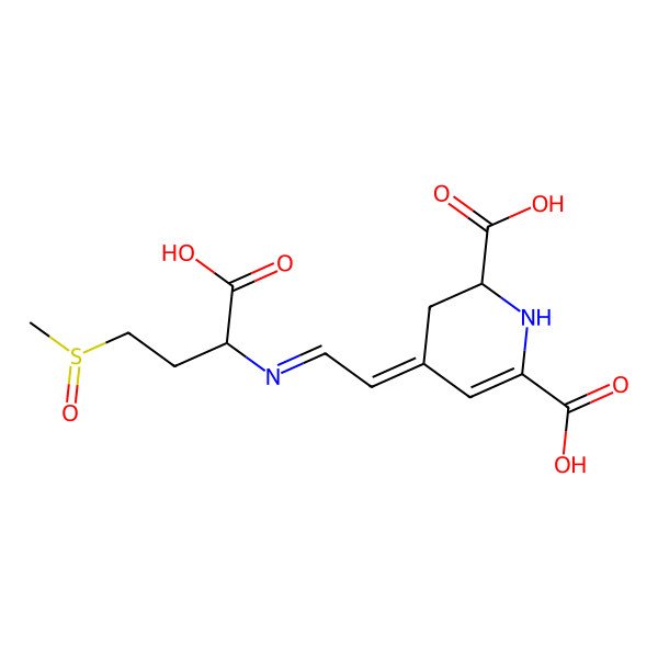 2D Structure of 4-[2-(1-carboxy-3-methylsulfinylpropyl)iminoethylidene]-2,3-dihydro-1H-pyridine-2,6-dicarboxylic acid