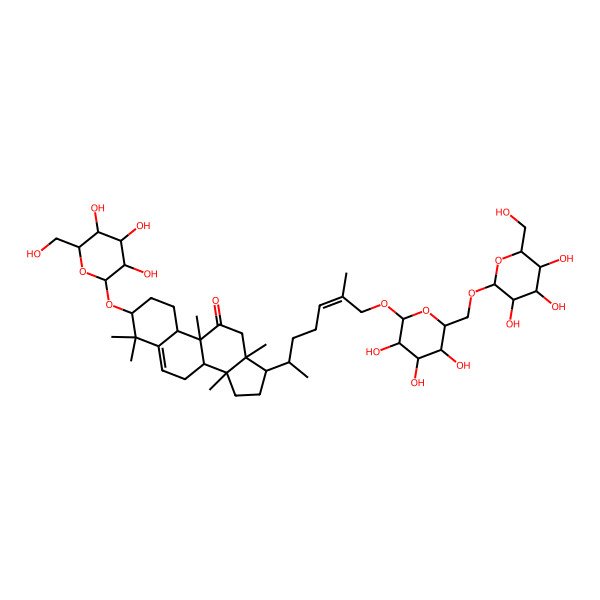 2D Structure of (3S,8S,9R,10R,13R,14S,17R)-4,4,9,13,14-pentamethyl-17-[(Z,2R)-6-methyl-7-[(2R,3R,4S,5S,6R)-3,4,5-trihydroxy-6-[[(2R,3R,4S,5S,6R)-3,4,5-trihydroxy-6-(hydroxymethyl)oxan-2-yl]oxymethyl]oxan-2-yl]oxyhept-5-en-2-yl]-3-[(2R,3R,4S,5S,6R)-3,4,5-trihydroxy-6-(hydroxymethyl)oxan-2-yl]oxy-1,2,3,7,8,10,12,15,16,17-decahydrocyclopenta[a]phenanthren-11-one