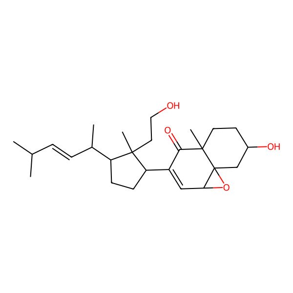 2D Structure of (1aS,4aS,7S,8aR)-7-hydroxy-3-[(1R,2R,3R)-2-(2-hydroxyethyl)-2-methyl-3-[(E,2R)-5-methylhex-3-en-2-yl]cyclopentyl]-4a-methyl-5,6,7,8-tetrahydro-1aH-naphtho[4,4a-b]oxiren-4-one