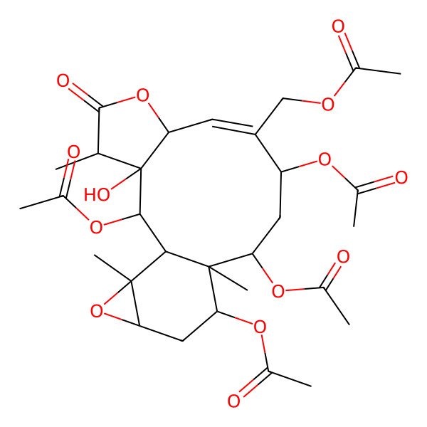 2D Structure of (2,10,12,14-Tetraacetyloxy-3-hydroxy-4,13,18-trimethyl-5-oxo-6,17-dioxatetracyclo[11.5.0.03,7.016,18]octadec-8-en-9-yl)methyl acetate