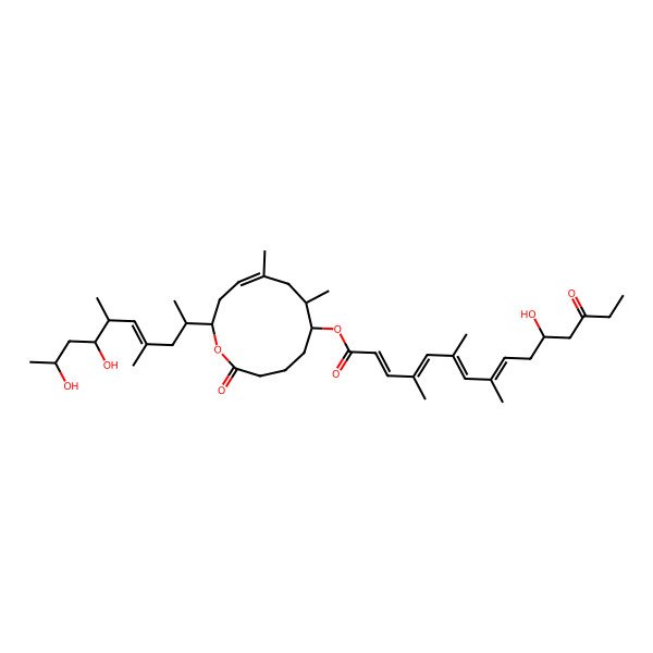 2D Structure of [12-(7,9-Dihydroxy-4,6-dimethyldec-4-en-2-yl)-7,9-dimethyl-2-oxo-1-oxacyclododec-9-en-6-yl] 11-hydroxy-4,6,8-trimethyl-13-oxopentadeca-2,4,6,8-tetraenoate
