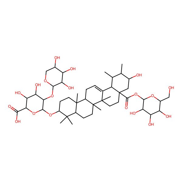 2D Structure of 3,4-dihydroxy-6-[[10-hydroxy-4,4,6a,6b,11,12,14b-heptamethyl-8a-[3,4,5-trihydroxy-6-(hydroxymethyl)oxan-2-yl]oxycarbonyl-2,3,4a,5,6,7,8,9,10,11,12,12a,14,14a-tetradecahydro-1H-picen-3-yl]oxy]-5-(3,4,5-trihydroxyoxan-2-yl)oxyoxane-2-carboxylic acid