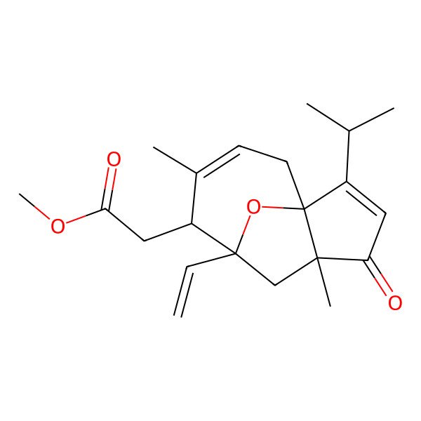 2D Structure of methyl 2-[(1R,5S,7R,8R)-7-ethenyl-5,9-dimethyl-4-oxo-2-propan-2-yl-12-oxatricyclo[5.4.1.01,5]dodeca-2,9-dien-8-yl]acetate