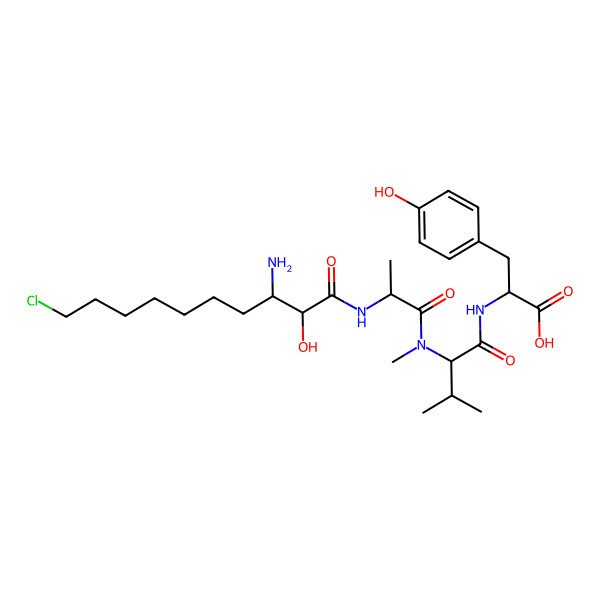 2D Structure of 2-[[(2S)-2-[[(2S)-2-[[(2S,3S)-3-amino-10-chloro-2-hydroxydecanoyl]amino]propanoyl]-methylamino]-3-methylbutanoyl]amino]-3-(4-hydroxyphenyl)propanoic acid