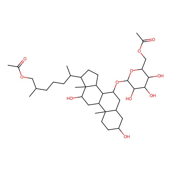 2D Structure of [(2R,3R,4S,5R,6R)-6-[[(3R,5S,7R,8R,9S,10S,12S,13R,14S,17R)-17-[(2R,6R)-7-acetyloxy-6-methylheptan-2-yl]-3,12-dihydroxy-10,13-dimethyl-2,3,4,5,6,7,8,9,11,12,14,15,16,17-tetradecahydro-1H-cyclopenta[a]phenanthren-7-yl]oxy]-3,4,5-trihydroxyoxan-2-yl]methyl acetate