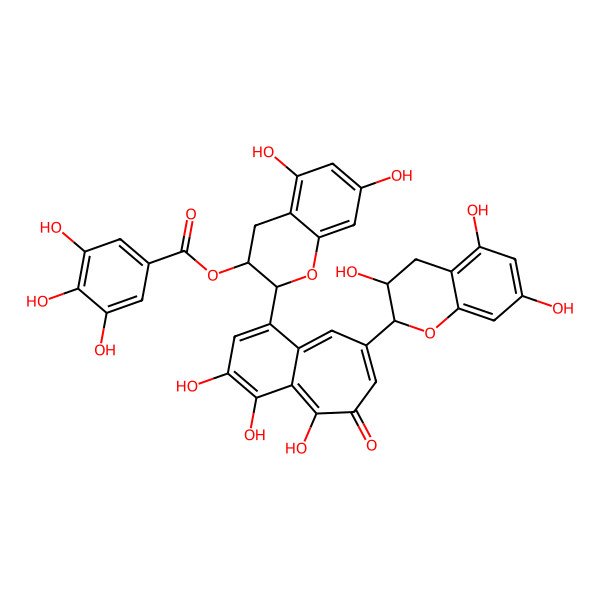 2D Structure of 5,7-dihydroxy-2-[3,4,6-trihydroxy-5-oxo-8-(3,5,7-trihydroxy-3,4-dihydro-2H-1-benzopyran-2-yl)-5H-benzo[7]annulen-1-yl]-3,4-dihydro-2H-1-benzopyran-3-yl 3,4,5-trihydroxybenzoate