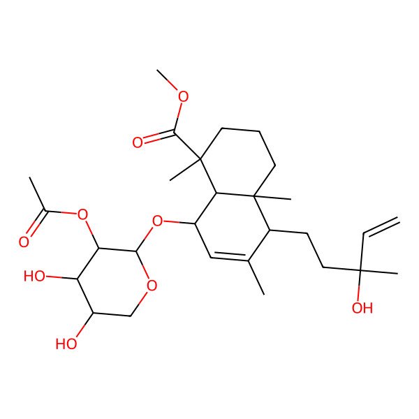 2D Structure of Methyl 8-(3-acetyloxy-4,5-dihydroxyoxan-2-yl)oxy-5-(3-hydroxy-3-methylpent-4-enyl)-1,4a,6-trimethyl-2,3,4,5,8,8a-hexahydronaphthalene-1-carboxylate