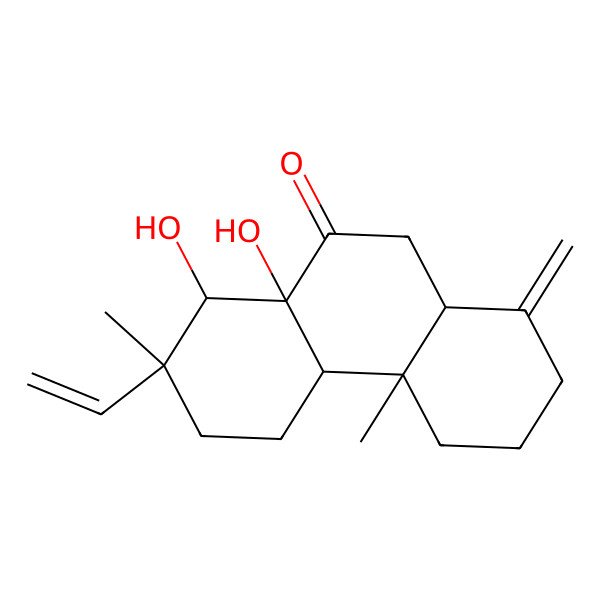 2D Structure of (4aS,4bR,7R,8R,8aS,10aS)-7-ethenyl-8,8a-dihydroxy-4a,7-dimethyl-1-methylidene-3,4,4b,5,6,8,10,10a-octahydro-2H-phenanthren-9-one