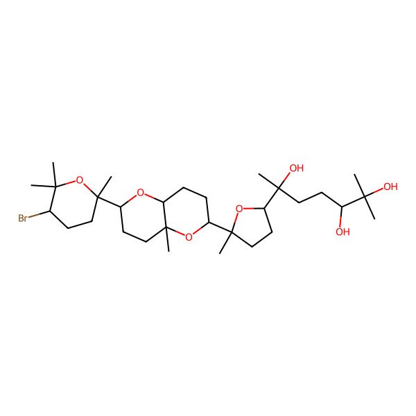 2D Structure of 6-[(2S,5R)-5-[(2R,4aS,6R,8aR)-2-[(2S,5R)-5-bromo-2,6,6-trimethyloxan-2-yl]-4a-methyl-3,4,6,7,8,8a-hexahydro-2H-pyrano[3,2-b]pyran-6-yl]-5-methyloxolan-2-yl]-2-methylheptane-2,3,6-triol