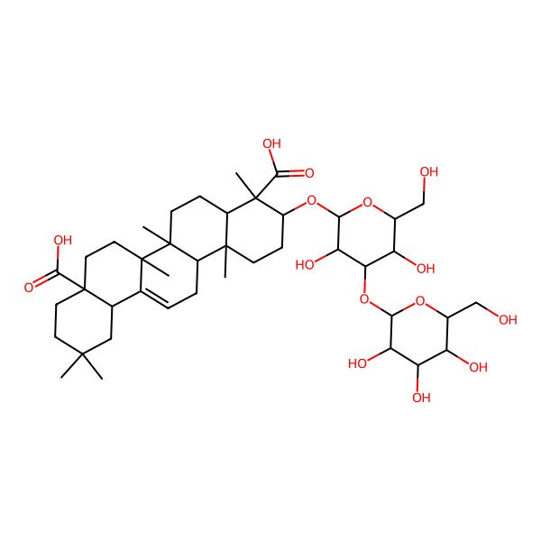 2D Structure of (3S,4S,4aR,6aR,6bS,8aS,12aS,14aR,14bR)-3-[(2R,3R,4S,5R,6R)-3,5-dihydroxy-6-(hydroxymethyl)-4-[(2S,3R,4S,5R,6R)-3,4,5-trihydroxy-6-(hydroxymethyl)oxan-2-yl]oxyoxan-2-yl]oxy-4,6a,6b,11,11,14b-hexamethyl-1,2,3,4a,5,6,7,8,9,10,12,12a,14,14a-tetradecahydropicene-4,8a-dicarboxylic acid