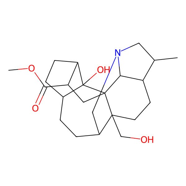 2D Structure of methyl (1R,3R,4R,14S,20S)-20-hydroxy-18-(hydroxymethyl)-14-methyl-12-azahexacyclo[10.6.1.11,4.010,18.015,19.07,20]icosane-3-carboxylate