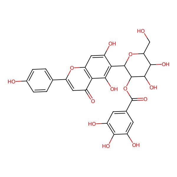 2D Structure of [(2S,3R,4S,5S,6R)-2-[5,7-dihydroxy-2-(4-hydroxyphenyl)-4-oxochromen-6-yl]-4,5-dihydroxy-6-(hydroxymethyl)oxan-3-yl] 3,4,5-trihydroxybenzoate