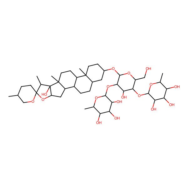 2D Structure of 2-[4-Hydroxy-2-(hydroxymethyl)-6-(8-hydroxy-5',7,9,13-tetramethylspiro[5-oxapentacyclo[10.8.0.02,9.04,8.013,18]icosane-6,2'-oxane]-16-yl)oxy-5-(3,4,5-trihydroxy-6-methyloxan-2-yl)oxyoxan-3-yl]oxy-6-methyloxane-3,4,5-triol