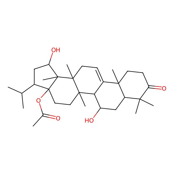 2D Structure of [(1R,3S,3aR,5aS,5bS,6S,7aS,11aS,13aS,13bS)-1,6-dihydroxy-5a,8,8,11a,13a,13b-hexamethyl-9-oxo-3-propan-2-yl-1,2,3,4,5,5b,6,7,7a,10,11,13-dodecahydrocyclopenta[a]chrysen-3a-yl] acetate