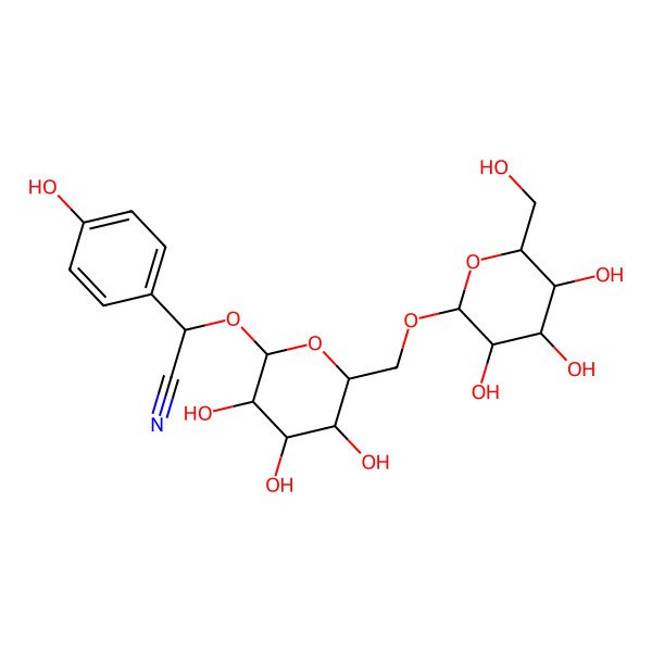 2D Structure of (2S)-2-(4-hydroxyphenyl)-2-[(2R,3R,4S,5S,6R)-3,4,5-trihydroxy-6-[[(2R,3R,4S,5S,6R)-3,4,5-trihydroxy-6-(hydroxymethyl)oxan-2-yl]oxymethyl]oxan-2-yl]oxyacetonitrile