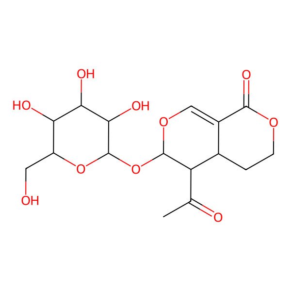 2D Structure of (3S,4S,4aS)-4-acetyl-3-[(2S,3R,4S,5S,6R)-3,4,5-trihydroxy-6-(hydroxymethyl)oxan-2-yl]oxy-4,4a,5,6-tetrahydro-3H-pyrano[3,4-c]pyran-8-one