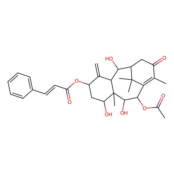 2D Structure of [(2R,3R,5S,7S,8S,9R,10R)-10-acetyloxy-2,7,9-trihydroxy-8,12,15,15-tetramethyl-4-methylidene-13-oxo-5-tricyclo[9.3.1.03,8]pentadec-11-enyl] (E)-3-phenylprop-2-enoate