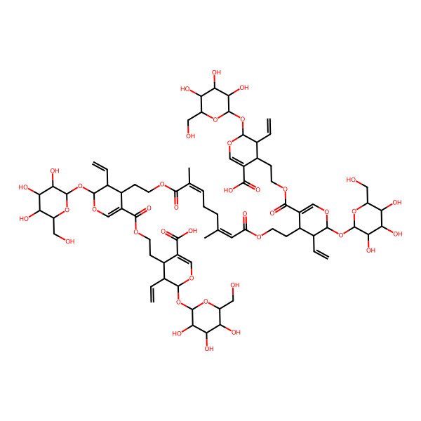 2D Structure of (2S,3R,4S)-4-[2-[(2S,3R,4S)-4-[2-[(2E,6E)-8-[2-[(2S,3R,4S)-5-[2-[(2S,3R,4S)-5-carboxy-3-ethenyl-2-[(2S,3R,4S,5S,6R)-3,4,5-trihydroxy-6-(hydroxymethyl)oxan-2-yl]oxy-3,4-dihydro-2H-pyran-4-yl]ethoxycarbonyl]-3-ethenyl-2-[(2S,3R,4S,5S,6R)-3,4,5-trihydroxy-6-(hydroxymethyl)oxan-2-yl]oxy-3,4-dihydro-2H-pyran-4-yl]ethoxy]-3,7-dimethyl-8-oxoocta-2,6-dienoyl]oxyethyl]-3-ethenyl-2-[(2S,3R,4S,5S,6R)-3,4,5-trihydroxy-6-(hydroxymethyl)oxan-2-yl]oxy-3,4-dihydro-2H-pyran-5-carbonyl]oxyethyl]-3-ethenyl-2-[(2S,3R,4S,5S,6R)-3,4,5-trihydroxy-6-(hydroxymethyl)oxan-2-yl]oxy-3,4-dihydro-2H-pyran-5-carboxylic acid