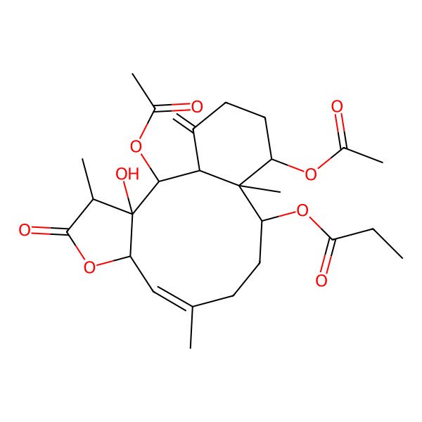 2D Structure of [(1S,2R,3S,4R,7S,8Z,12S,13R,14S)-2,14-diacetyloxy-3-hydroxy-4,9,13-trimethyl-17-methylidene-5-oxo-6-oxatricyclo[11.4.0.03,7]heptadec-8-en-12-yl] propanoate