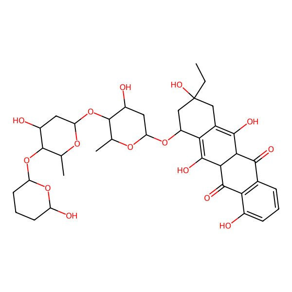 2D Structure of (9S)-9-ethyl-4,6,9,11-tetrahydroxy-7-[4-hydroxy-5-[4-hydroxy-5-(6-hydroxyoxan-2-yl)oxy-6-methyloxan-2-yl]oxy-6-methyloxan-2-yl]oxy-7,8,10,11a-tetrahydro-5aH-tetracene-5,12-dione