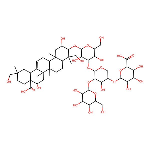 2D Structure of 6-[6-[2-[[8a-Carboxy-2,8-dihydroxy-4,11-bis(hydroxymethyl)-4,6a,6b,11,14b-pentamethyl-1,2,3,4a,5,6,7,8,9,10,12,12a,14,14a-tetradecahydropicen-3-yl]oxy]-3,5-dihydroxy-6-(hydroxymethyl)oxan-4-yl]oxy-4-hydroxy-5-[3,4,5-trihydroxy-6-(hydroxymethyl)oxan-2-yl]oxyoxan-3-yl]oxy-3,4,5-trihydroxyoxane-2-carboxylic acid