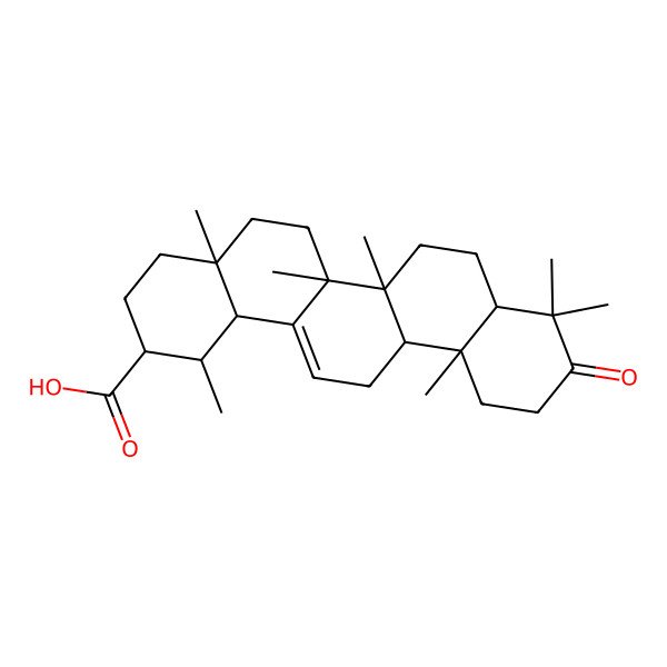 2D Structure of (1R,2R,4aR,6aR,6aS,6bR,8aR,12aR,14bS)-1,4a,6a,6b,9,9,12a-heptamethyl-10-oxo-1,2,3,4,5,6,6a,7,8,8a,11,12,13,14b-tetradecahydropicene-2-carboxylic acid