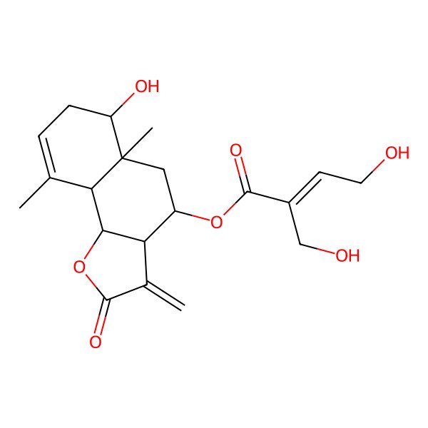 2D Structure of (6-hydroxy-5a,9-dimethyl-3-methylidene-2-oxo-4,5,6,7,9a,9b-hexahydro-3aH-benzo[g][1]benzofuran-4-yl) 4-hydroxy-2-(hydroxymethyl)but-2-enoate