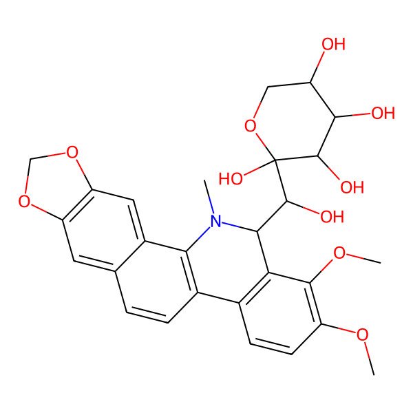 2D Structure of (2S,3S,4R,5R)-2-[(S)-[(13S)-1,2-dimethoxy-12-methyl-13H-[1,3]benzodioxolo[5,6-c]phenanthridin-13-yl]-hydroxymethyl]oxane-2,3,4,5-tetrol