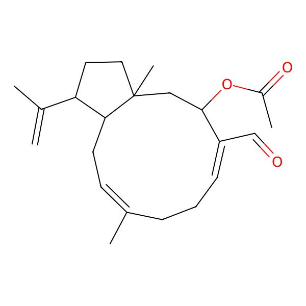 2D Structure of [(3R,3aS,5E,9Z,11S,12aR)-10-formyl-6,12a-dimethyl-3-prop-1-en-2-yl-2,3,3a,4,7,8,11,12-octahydro-1H-cyclopenta[11]annulen-11-yl] acetate