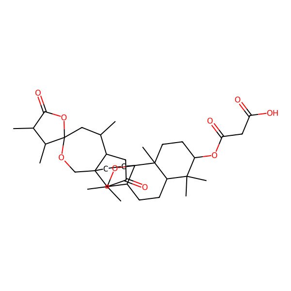 2D Structure of 3-(4-Ethoxy-3',4',5,9,9,14,18-heptamethyl-5',15-dioxospiro[21-oxapentacyclo[12.8.0.01,17.04,13.05,10]docosane-20,2'-oxolane]-8-yl)oxy-3-oxopropanoic acid