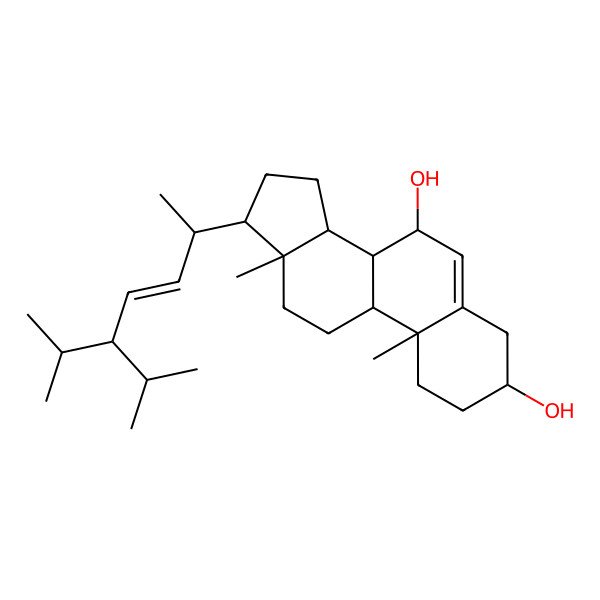 2D Structure of (3S,7R,8S,9S,10R,13R,14S,17R)-10,13-dimethyl-17-[(Z,2R)-6-methyl-5-propan-2-ylhept-3-en-2-yl]-2,3,4,7,8,9,11,12,14,15,16,17-dodecahydro-1H-cyclopenta[a]phenanthrene-3,7-diol
