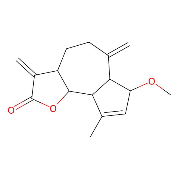 2D Structure of (3aS,6aR,7S,9aR,9bS)-7-methoxy-9-methyl-3,6-dimethylidene-4,5,6a,7,9a,9b-hexahydro-3aH-azuleno[4,5-b]furan-2-one