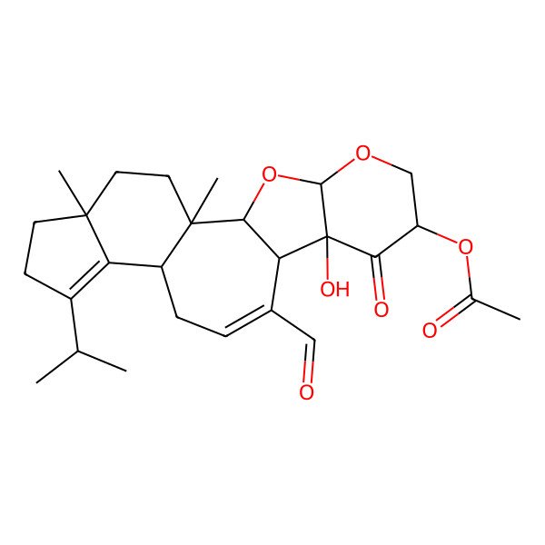 2D Structure of [(1R,2S,4S,7R,9S,10R,14R,19R)-11-formyl-9-hydroxy-1,19-dimethyl-8-oxo-16-propan-2-yl-3,5-dioxapentacyclo[12.7.0.02,10.04,9.015,19]henicosa-11,15-dien-7-yl] acetate