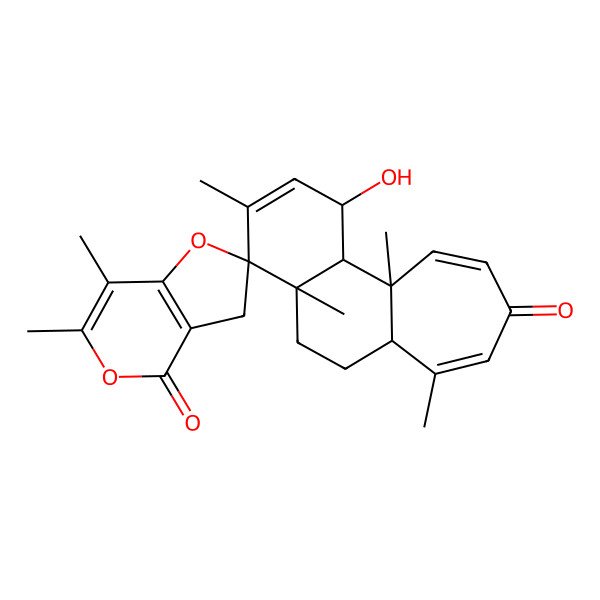 2D Structure of 1'-hydroxy-3',4'a,6,7,7',11'a-hexamethylspiro[3H-furo[3,2-c]pyran-2,4'-5,6,6a,11b-tetrahydro-1H-cyclohepta[a]naphthalene]-4,9'-dione