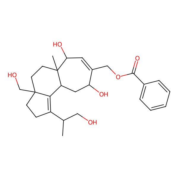 2D Structure of [6,9-Dihydroxy-3a-(hydroxymethyl)-1-(1-hydroxypropan-2-yl)-5a-methyl-2,3,4,5,6,9,10,10a-octahydrocyclohepta[e]inden-8-yl]methyl benzoate